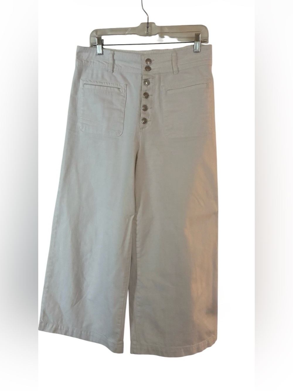 We the Free Women's White Wide Leg High Waist Pants Button Fly Jeans Size 30